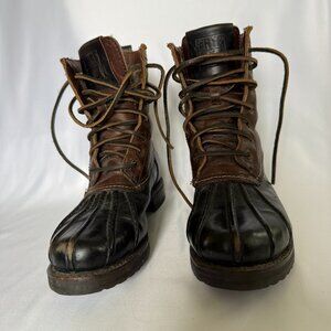 Frye Veronica Duck Boots Women’s Size 7 Brown Black Leather Shearling Lined Lace